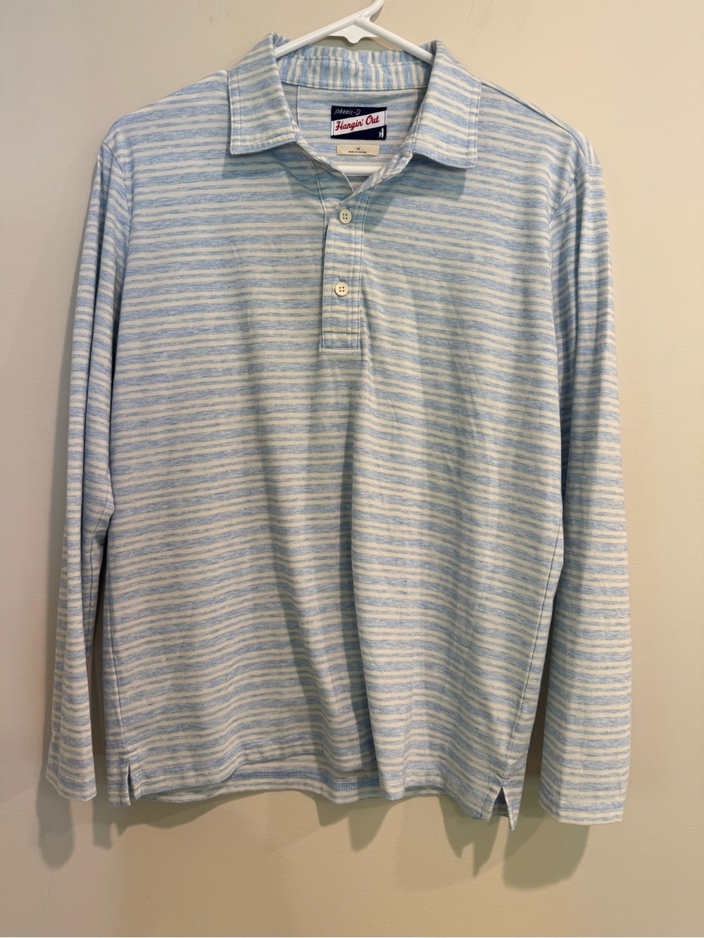 johnnie-O Kids Preppy Classic Long Sleeve Polo in Light Blue and White Stripe 14